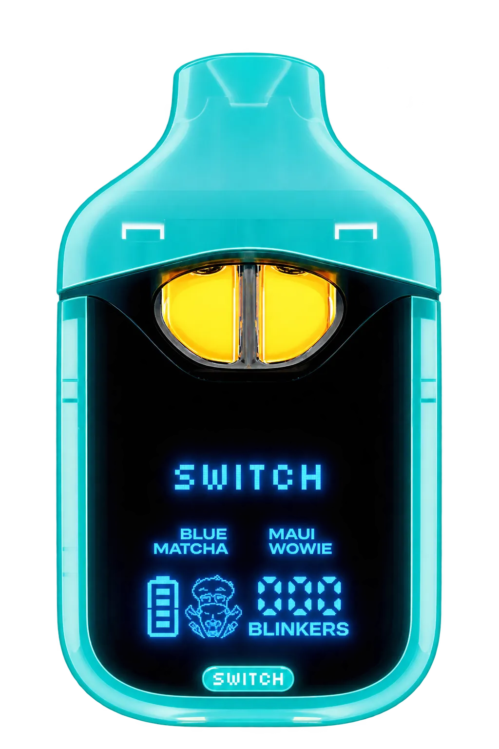 Boutiq Switch V4 Glow in teal, showing its two-tank front display