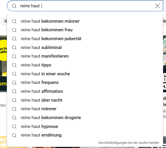Screenshot der YouTube-Autovervollständigung als Tool für YouTube SEO