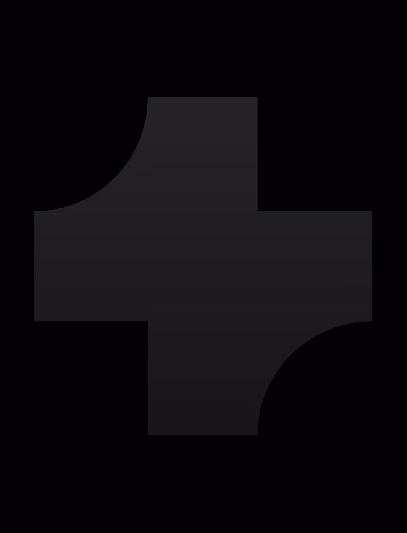 Solid black puzzle piece with two inward curves on adjacent sides and two outward curves on the other adjacent sides.