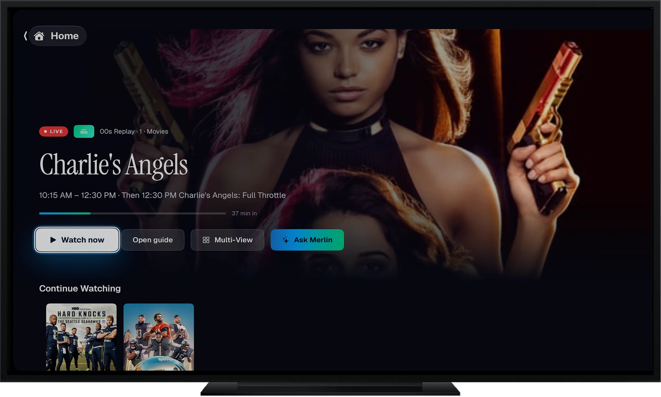 The Excalibur AI TV home screen running on an Apple TV