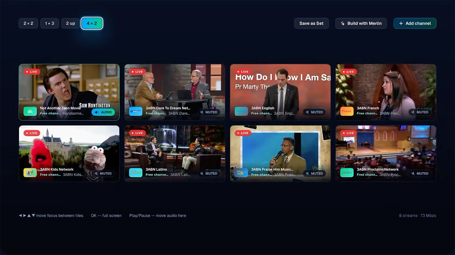 Multi-View in a two by two layout, four live channels at equal size