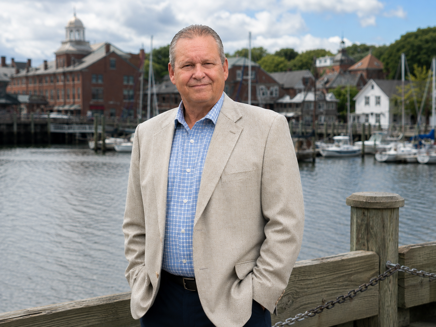 Bernie Ross of KBR on a New England harbor waterfront