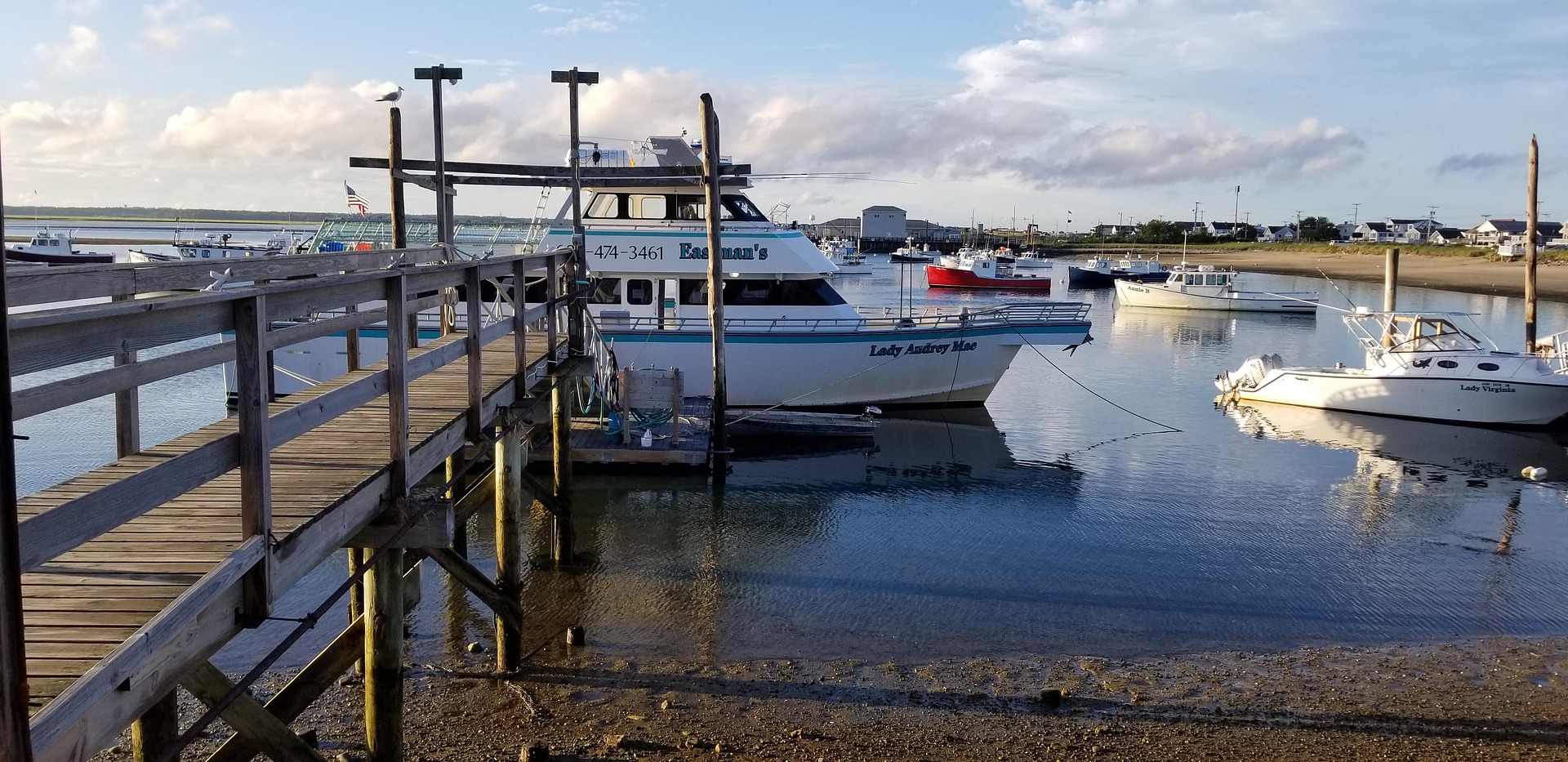 Boats at their moorings in a New England harbour