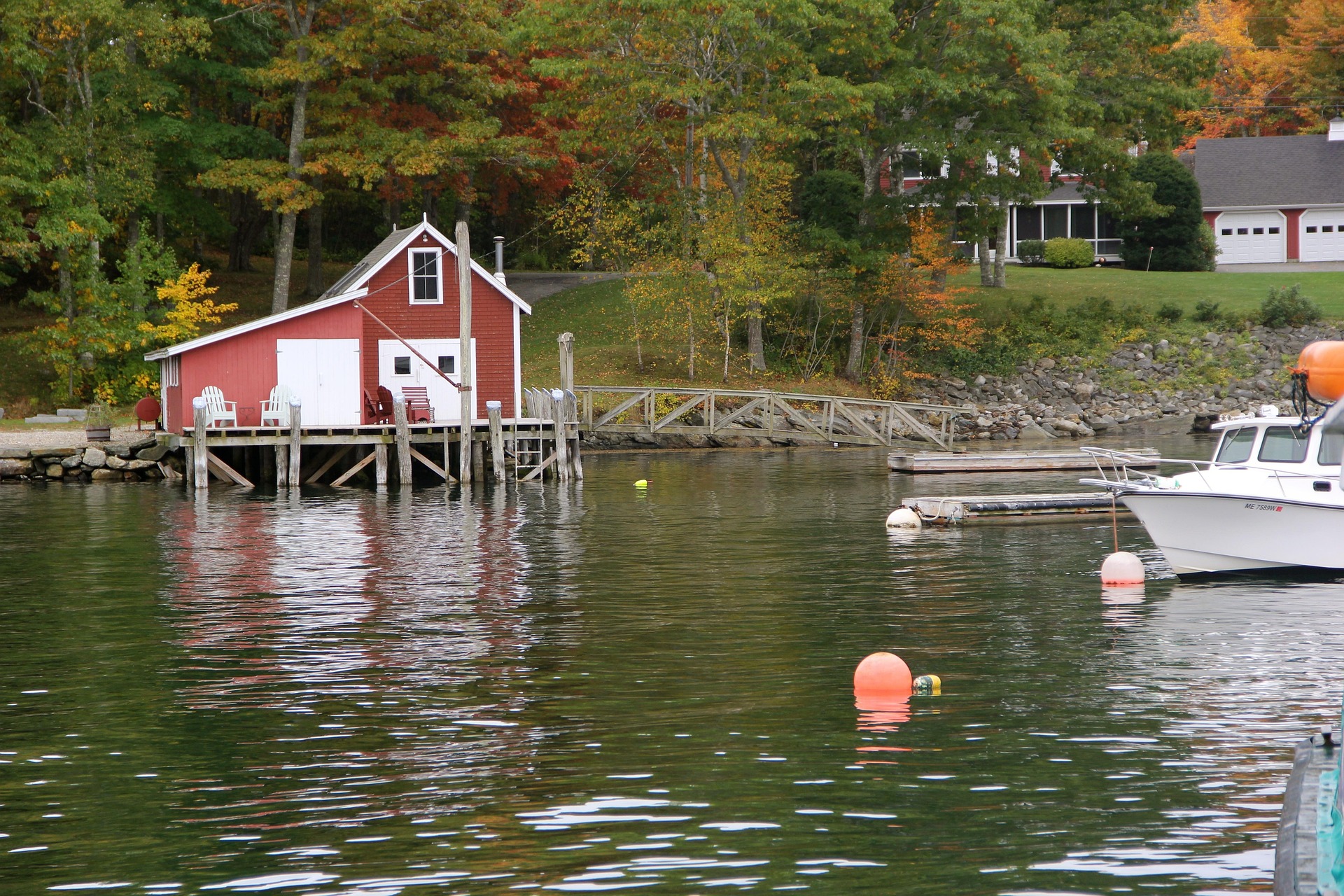 A Maine harbour village seen from the water