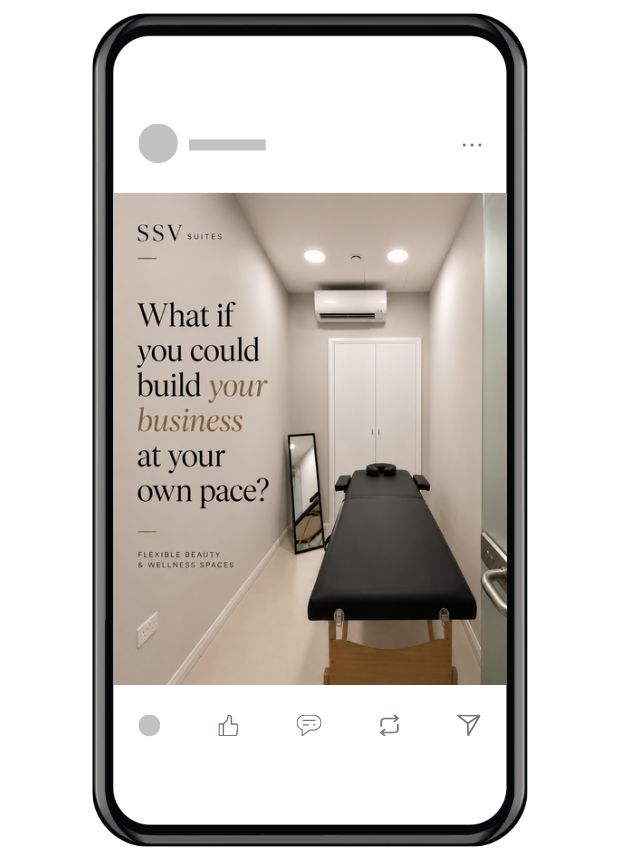 Instagram post created for SSV Suites, North London treatment room rental