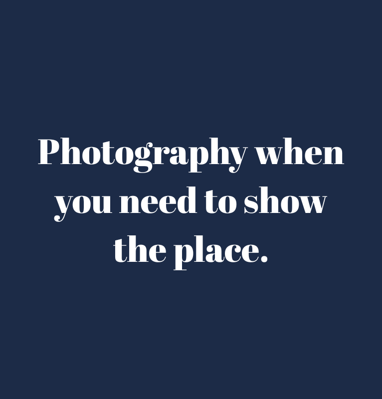 White text on dark blue background reading, 'Photography, websites, and the ongoing stuff.'