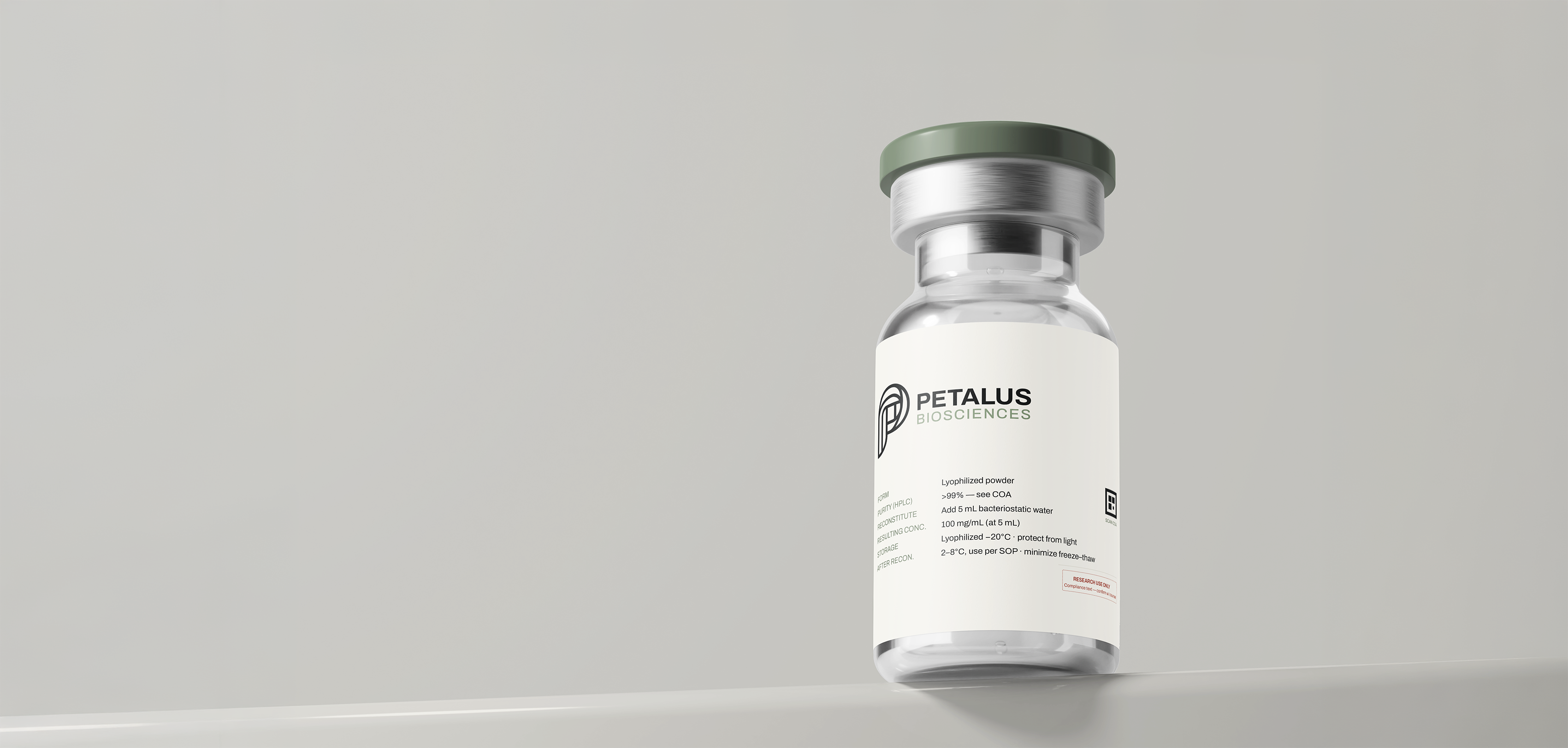 Petalus Biosciences vial of NAD+, 500 mg nominal fill, lyophilized powder.