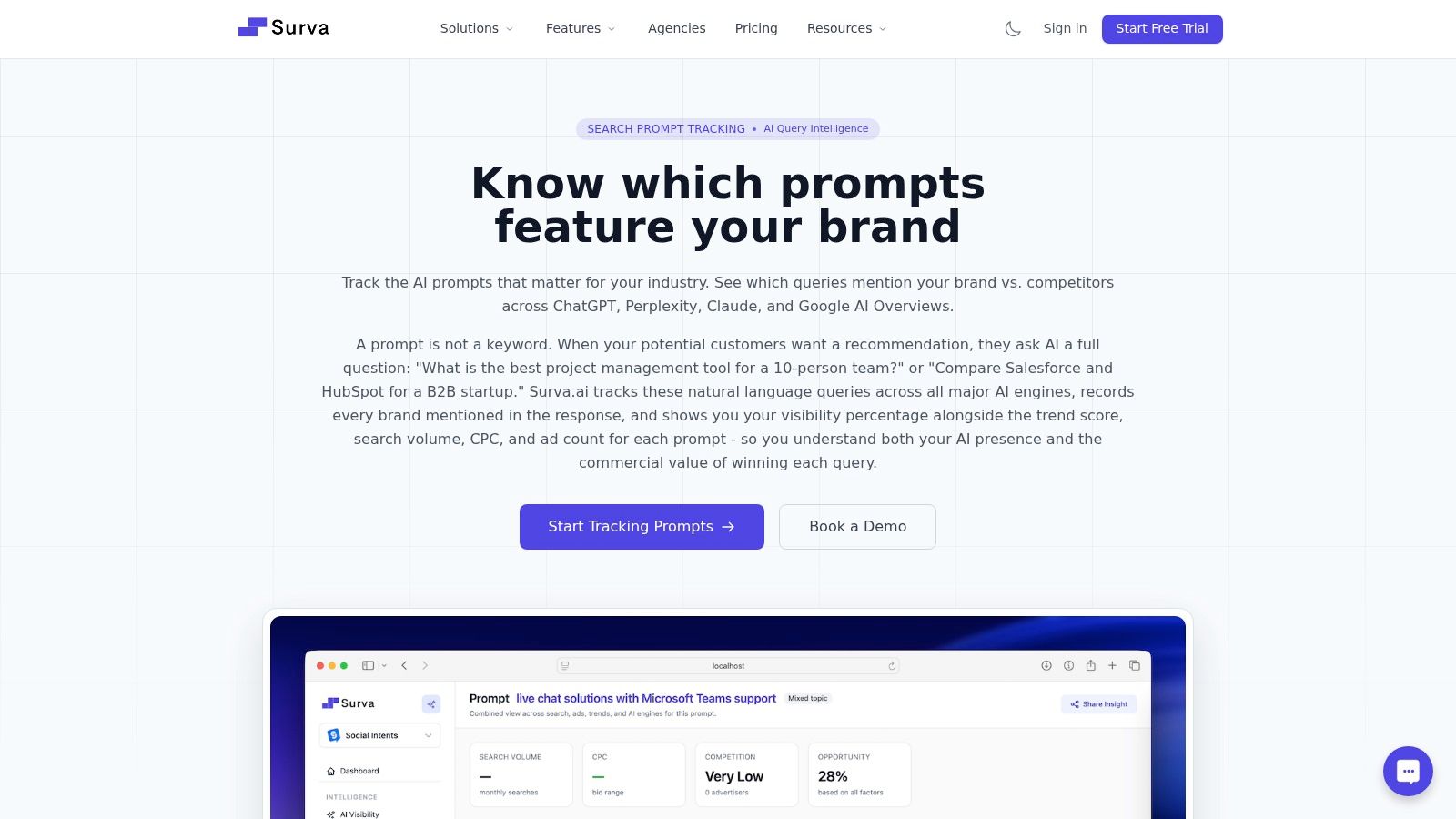 Surva.ai Search Prompt Tracking and AI Citation Tracking