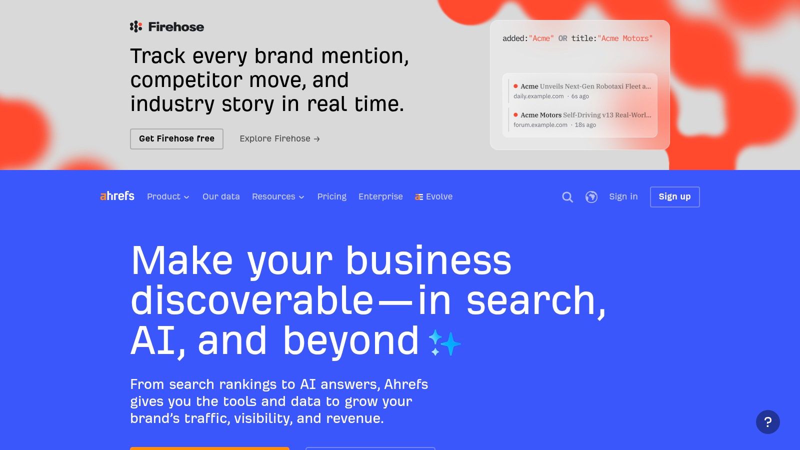 Ahrefs, AI Visibility Index and AI Overviews tools