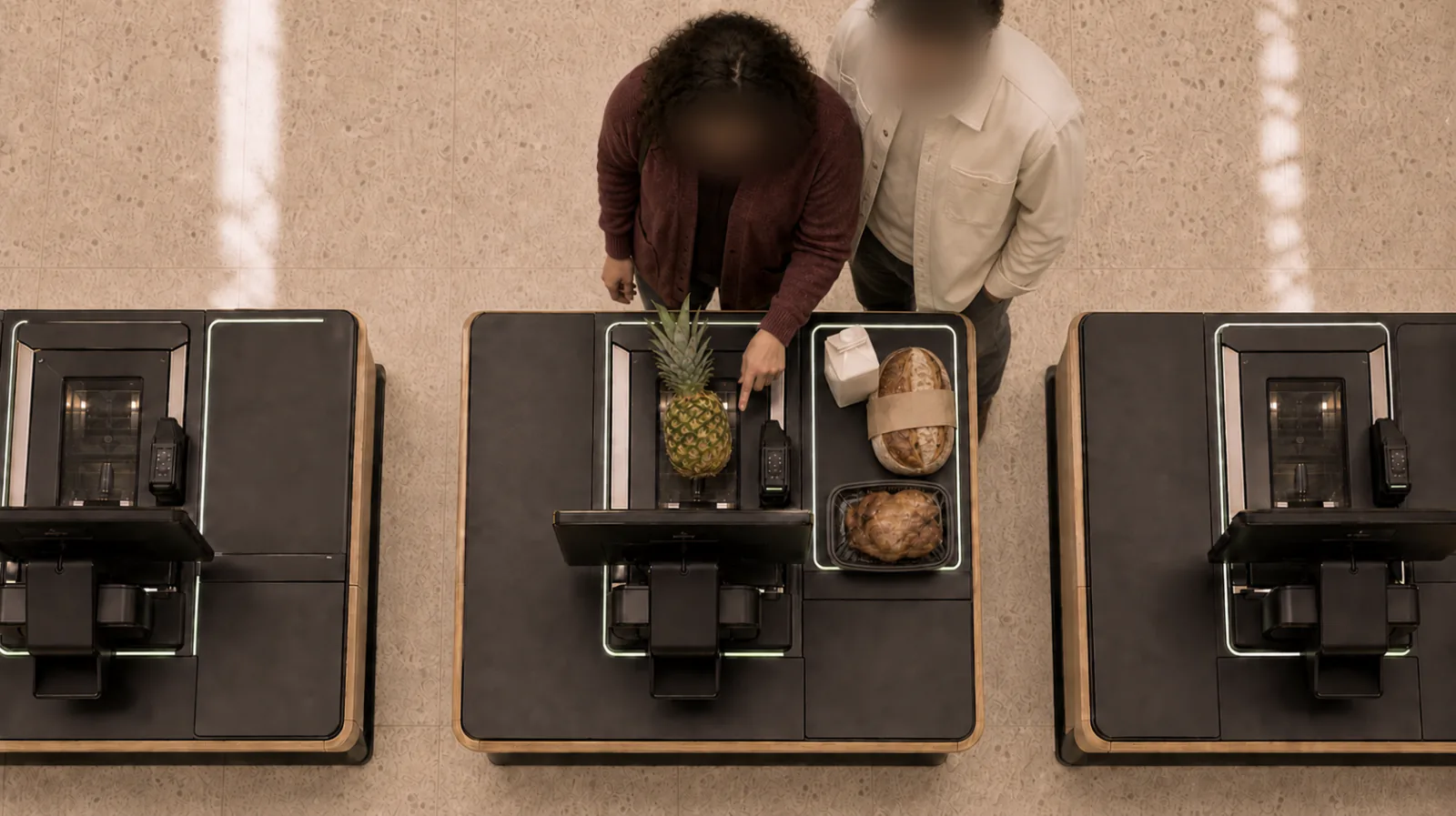 Self-checkout lane camera feed