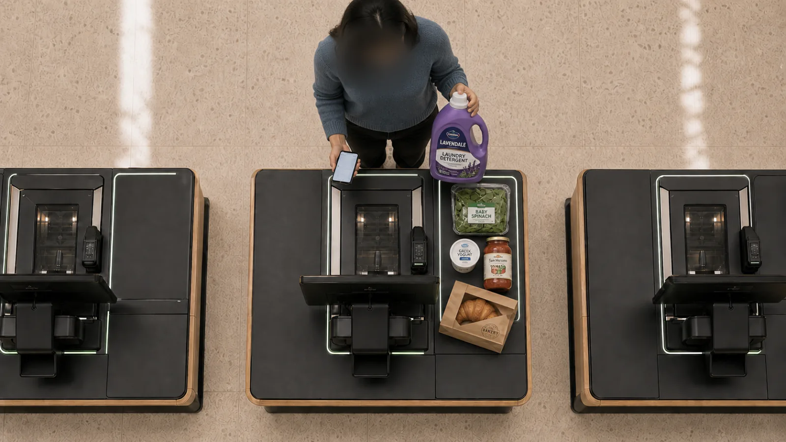 Self-checkout lane camera feed