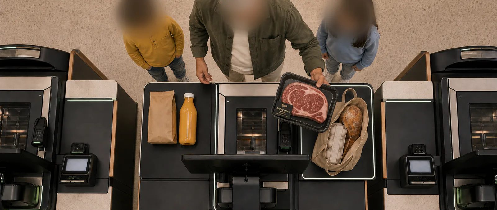 Self-checkout lane camera feed