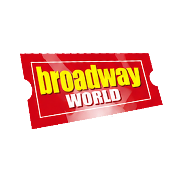 Red ticket-shaped logo with the word 'broadway' in large yellow lowercase letters above 'WORLD' in smaller white uppercase letters, both inside a white rectangular border.