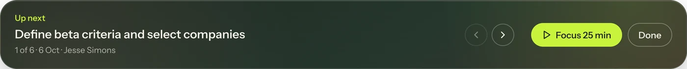 The next step of a plan with a Focus button