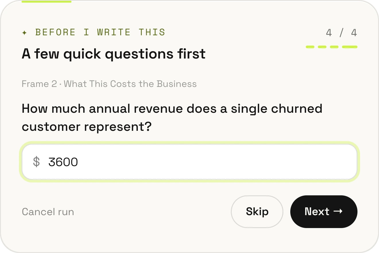 SketchMind spørger: Hvor meget årlig omsætning udgør én tabt kunde? Svar: $3,600.