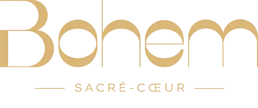 Logo textuel doré "Bohem" avec "SACRÉ-COEUR" en dessous encadré par deux lignes dorées.