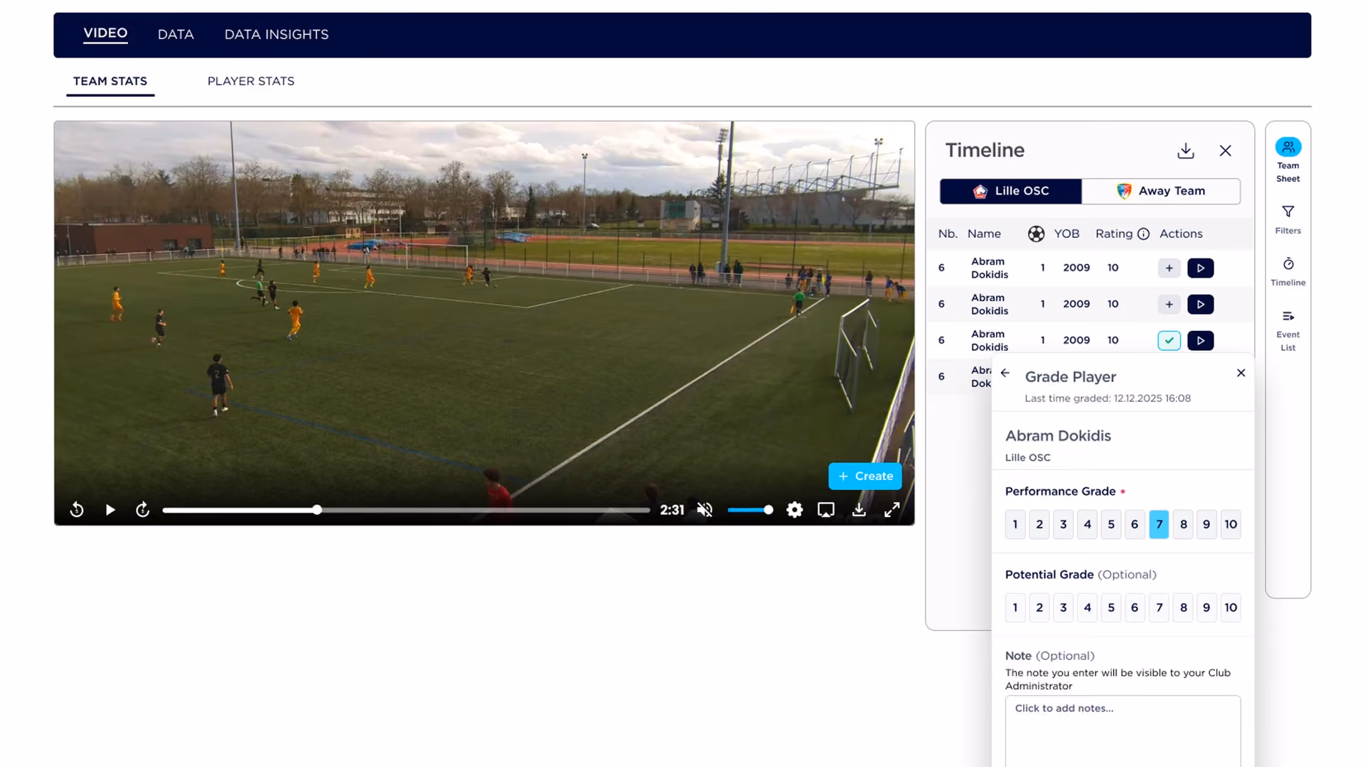 Player grading shared between scouts and chief scouts