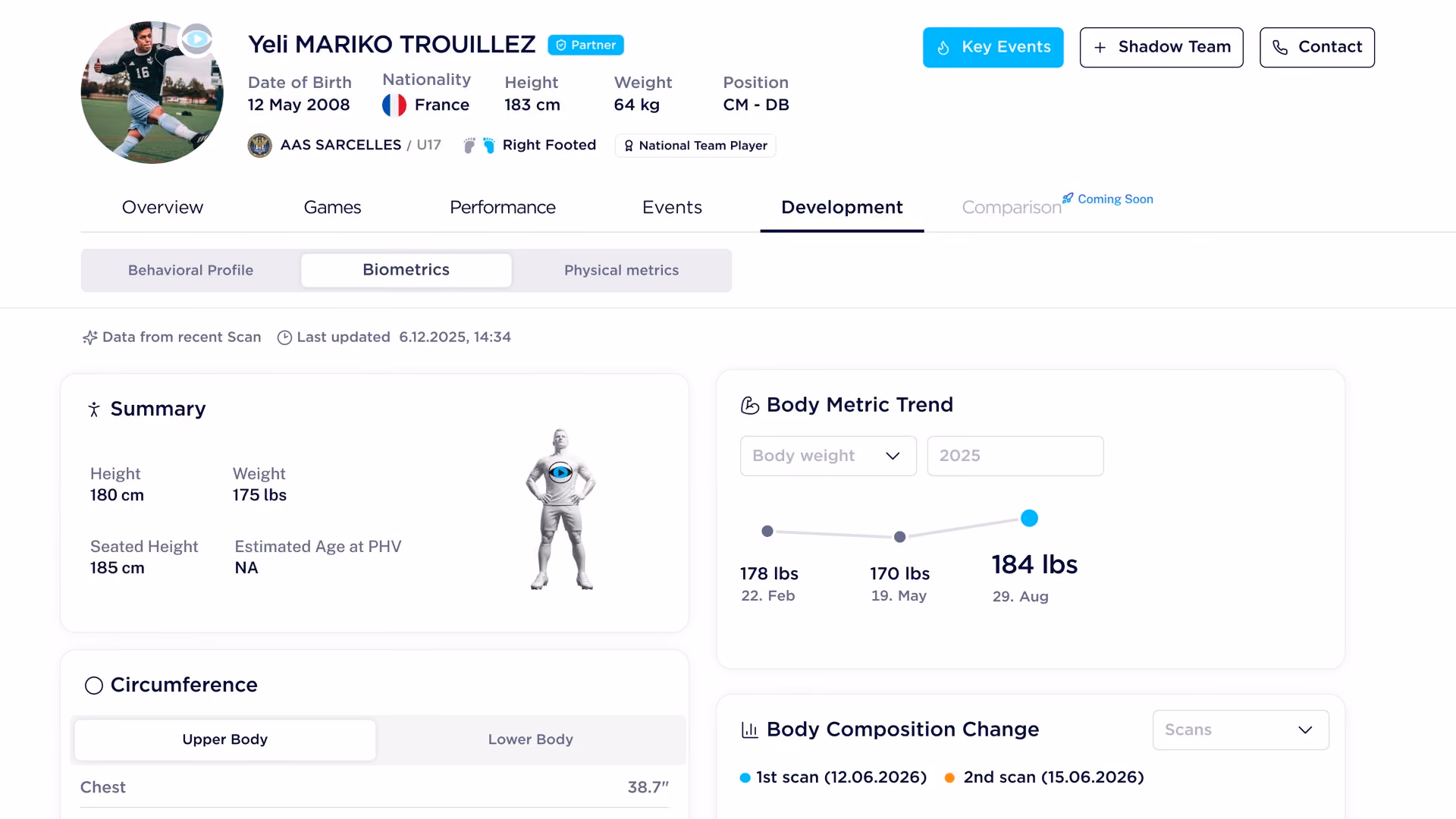 Player data bundle with biometrics, psychometrics and physical metrics
