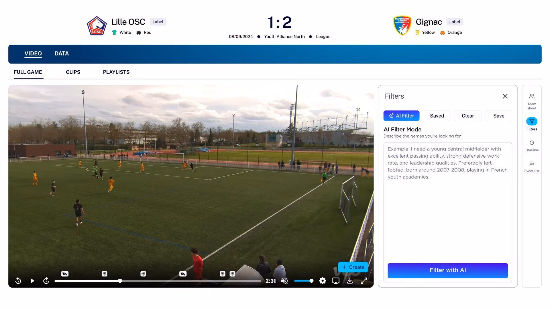 Intelligent filters finding match moments from a description