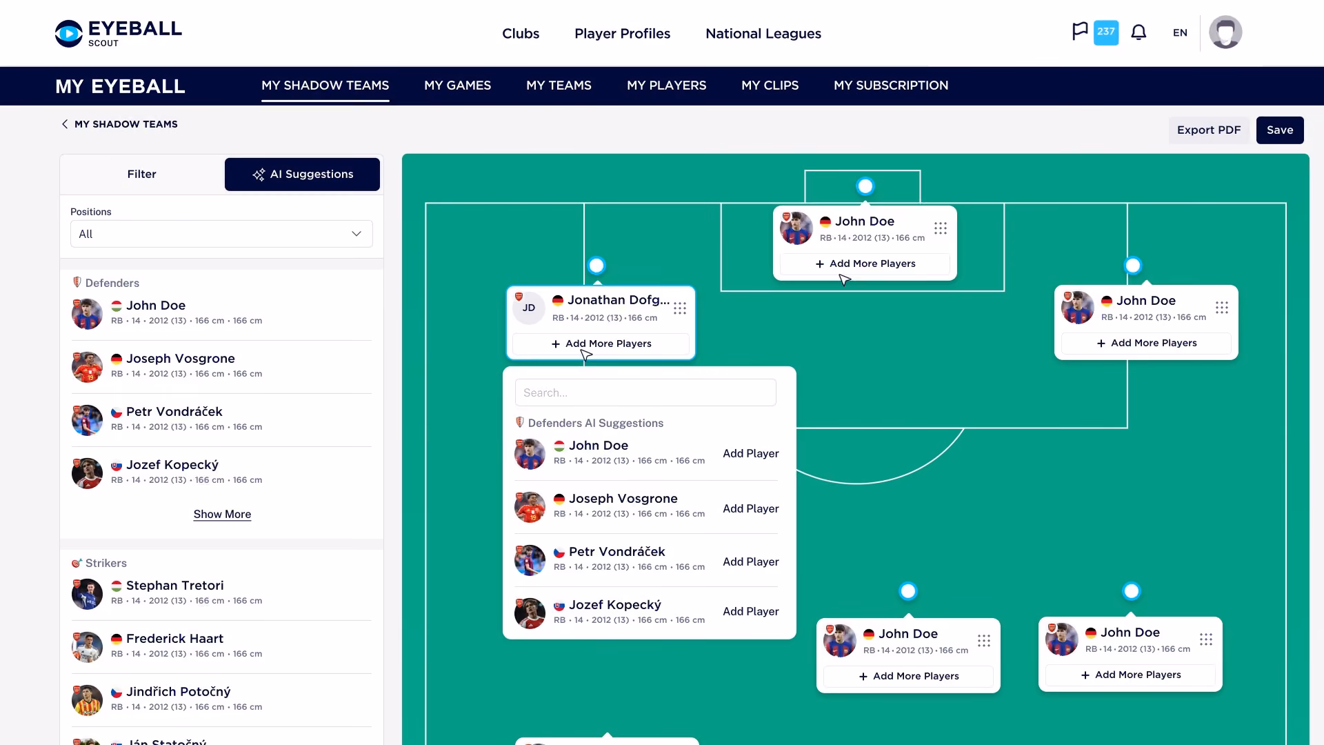 AI suggesting players to complete a shadow team