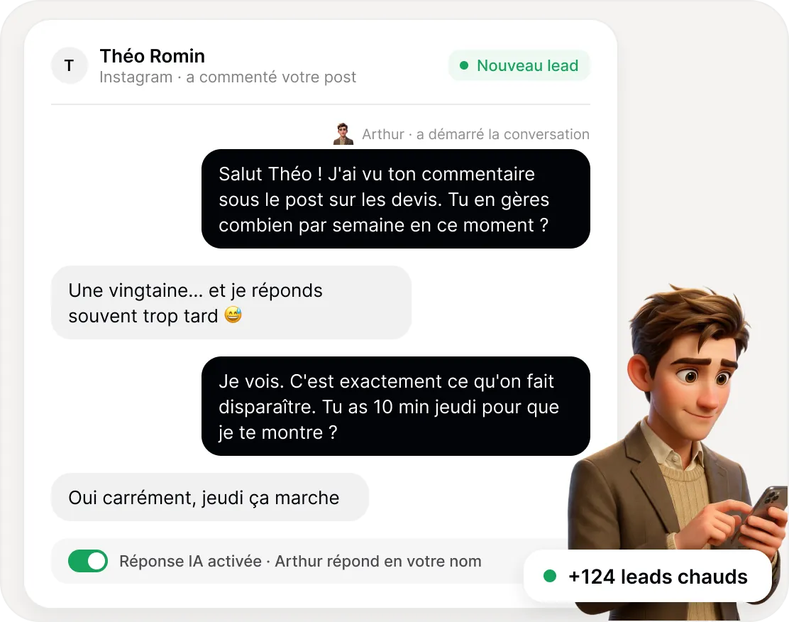 Conversation en message privé entre Arthur et un prospect