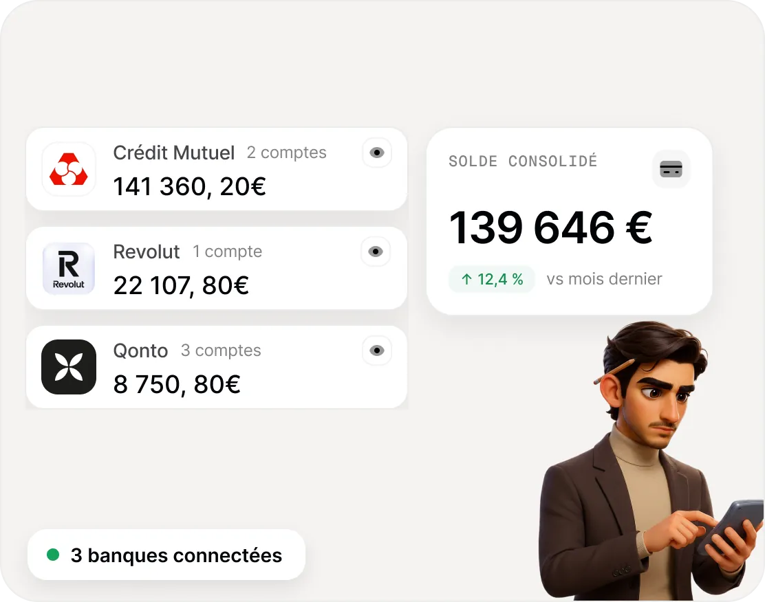 Solde consolidé de trois banques connectées