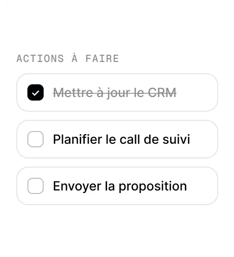 Aperçu de la fonctionnalité « Actions à faire »