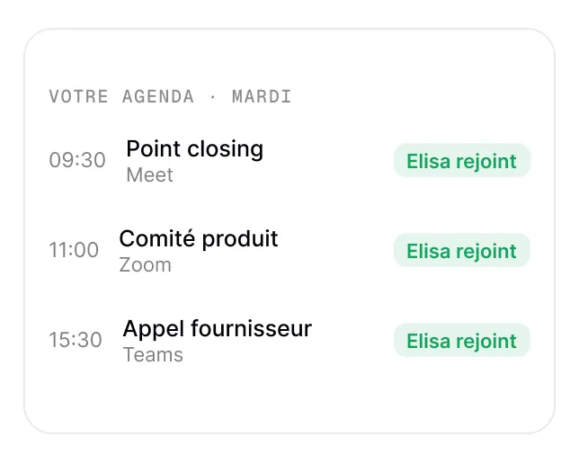 Elisa rejoint une réunion depuis l'agenda