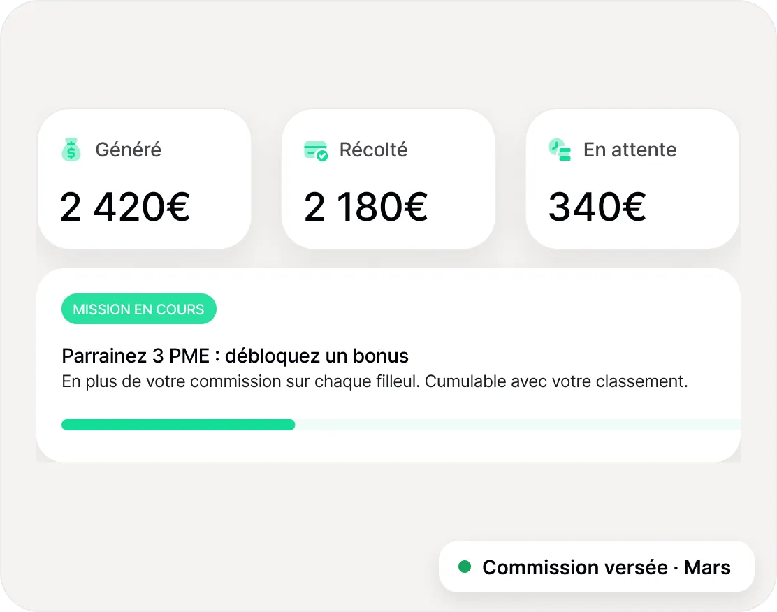 Mission de parrainage en cours et gains du partenaire