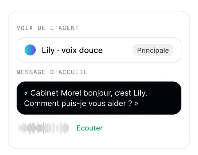 Réglage de la voix et du message d'accueil de Lily