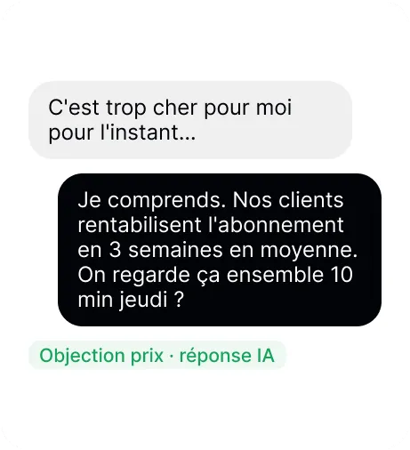 Réponse de l'IA à une objection sur le prix