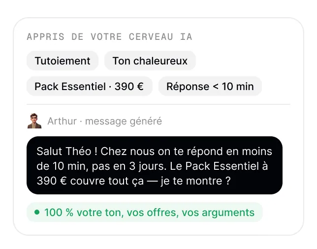 Message de prospection rédigé dans le ton de l'entreprise