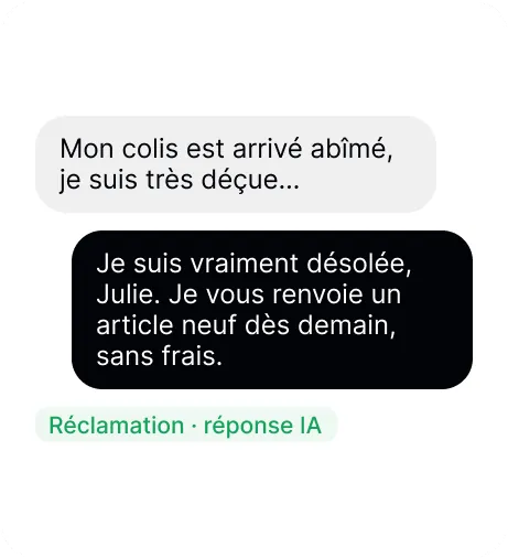 Réponse de l'IA à une réclamation client