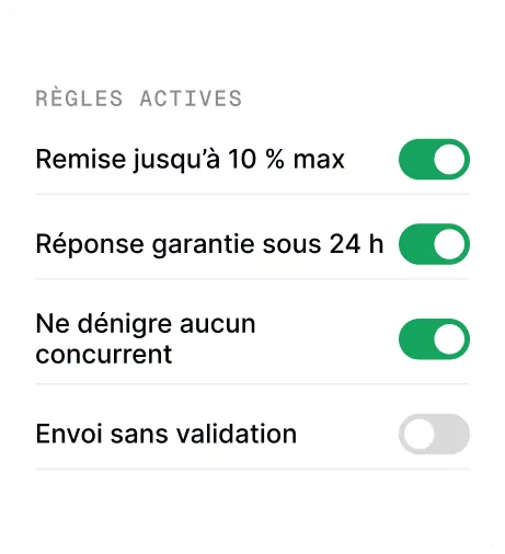 Liste des règles actives de l'agent