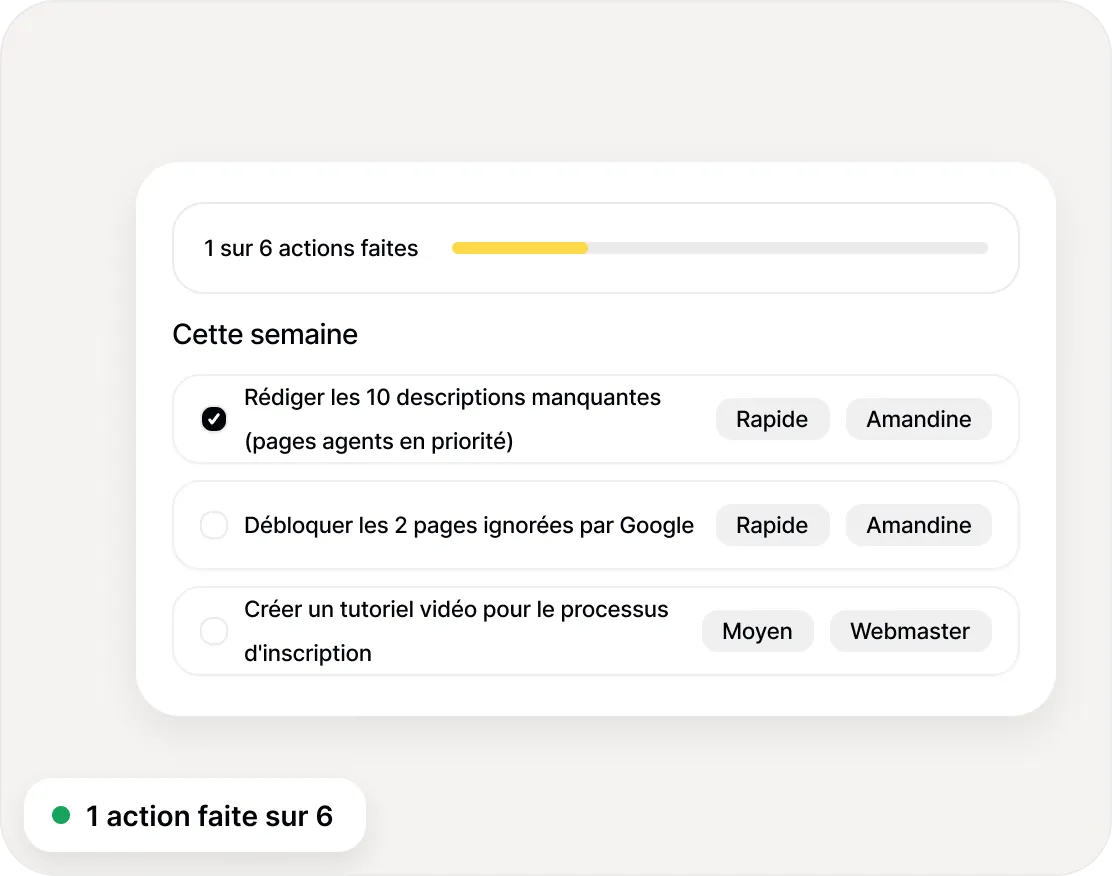 Plan d'action SEO classé par échéance