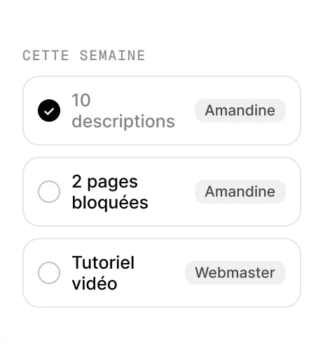Tâches de la semaine avec leur responsable