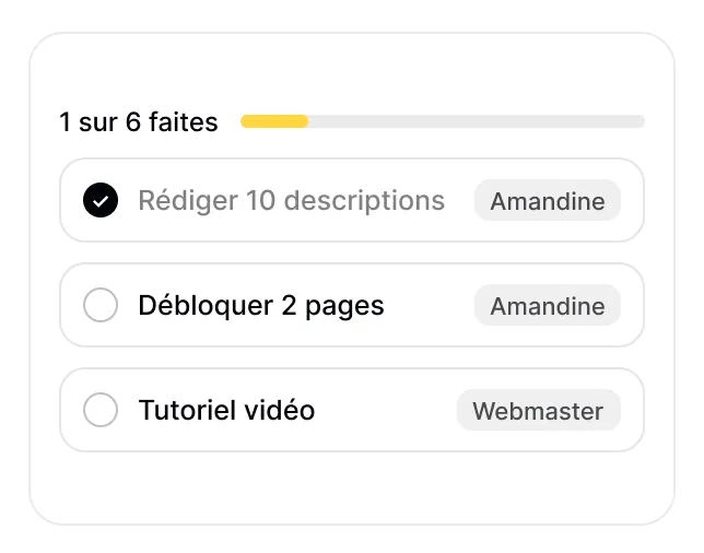 Plan d'action avec les tâches déjà faites