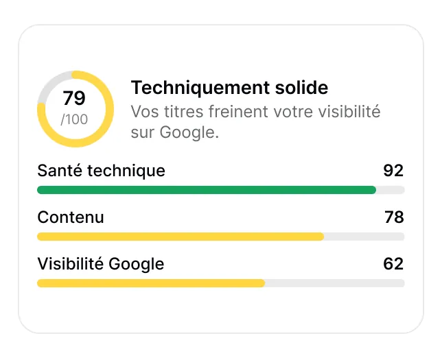 Scores sur 100 du site : technique, contenu et visibilité