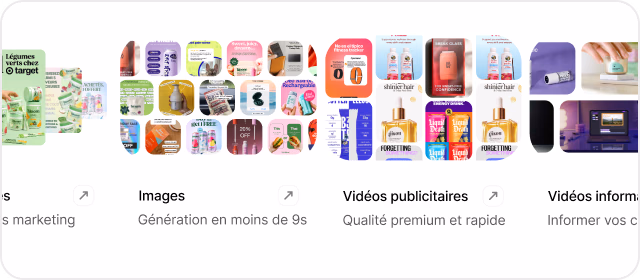 Aperçu du Hub Création : visuels, vidéos et posts générés