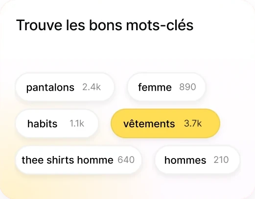 Trouve les bons mots-clés : mots-clés et volumes de recherche