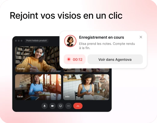 Rejoint vos visios en un clic : fenêtre de visio avec l'encart d'enregistrement d'Élisa