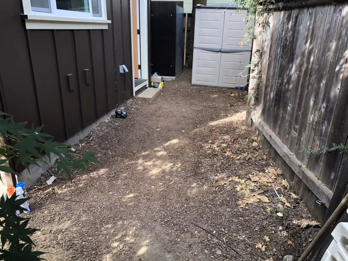 Side yard before an exterior renovation