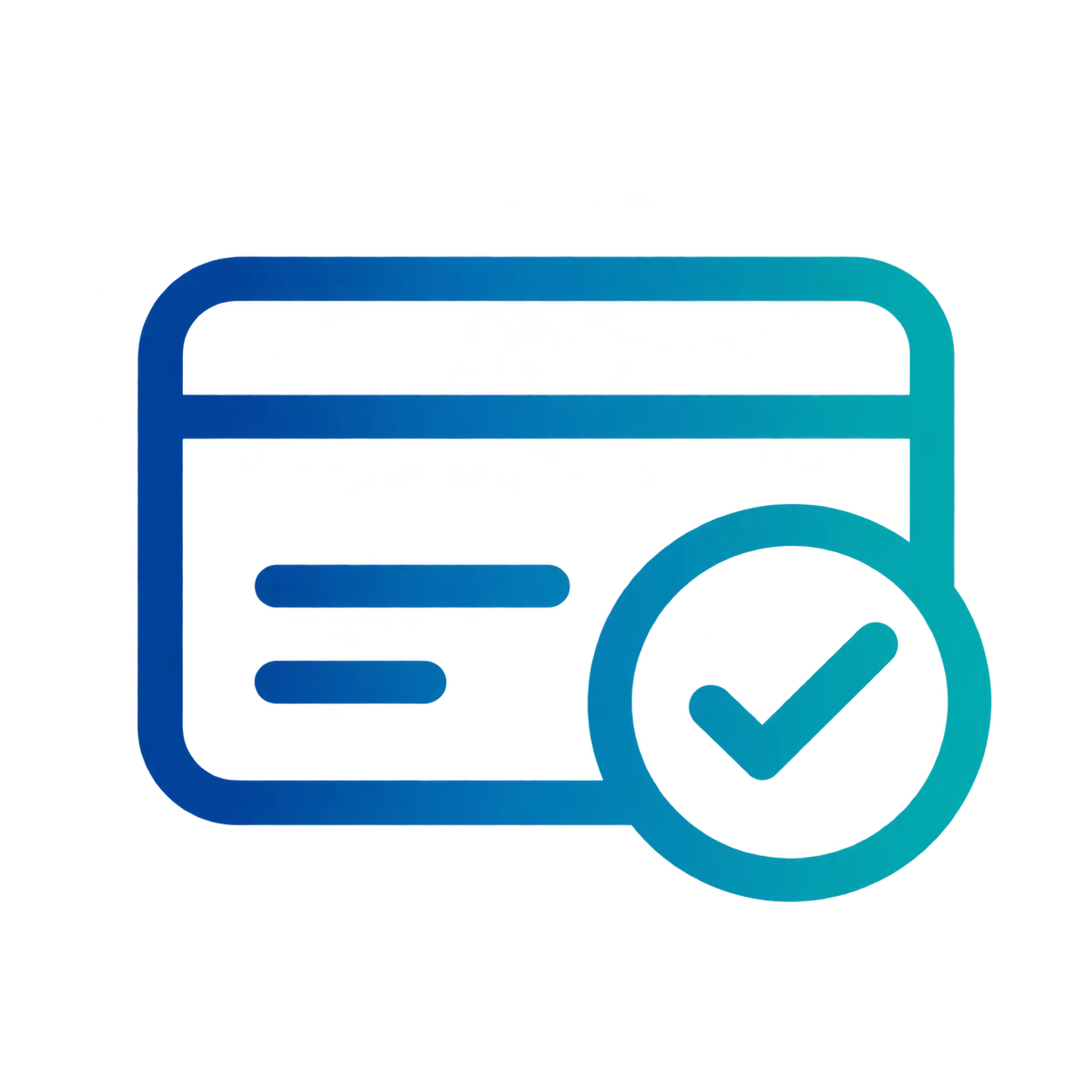 Stylized credit card icon with a checkmark symbol overlay indicating successful payment or verification.