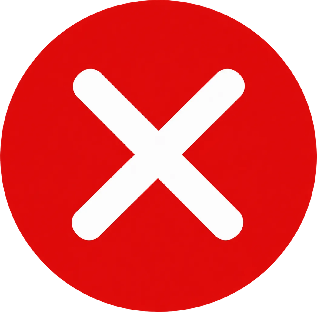 White X symbol centered inside a solid red circle.
