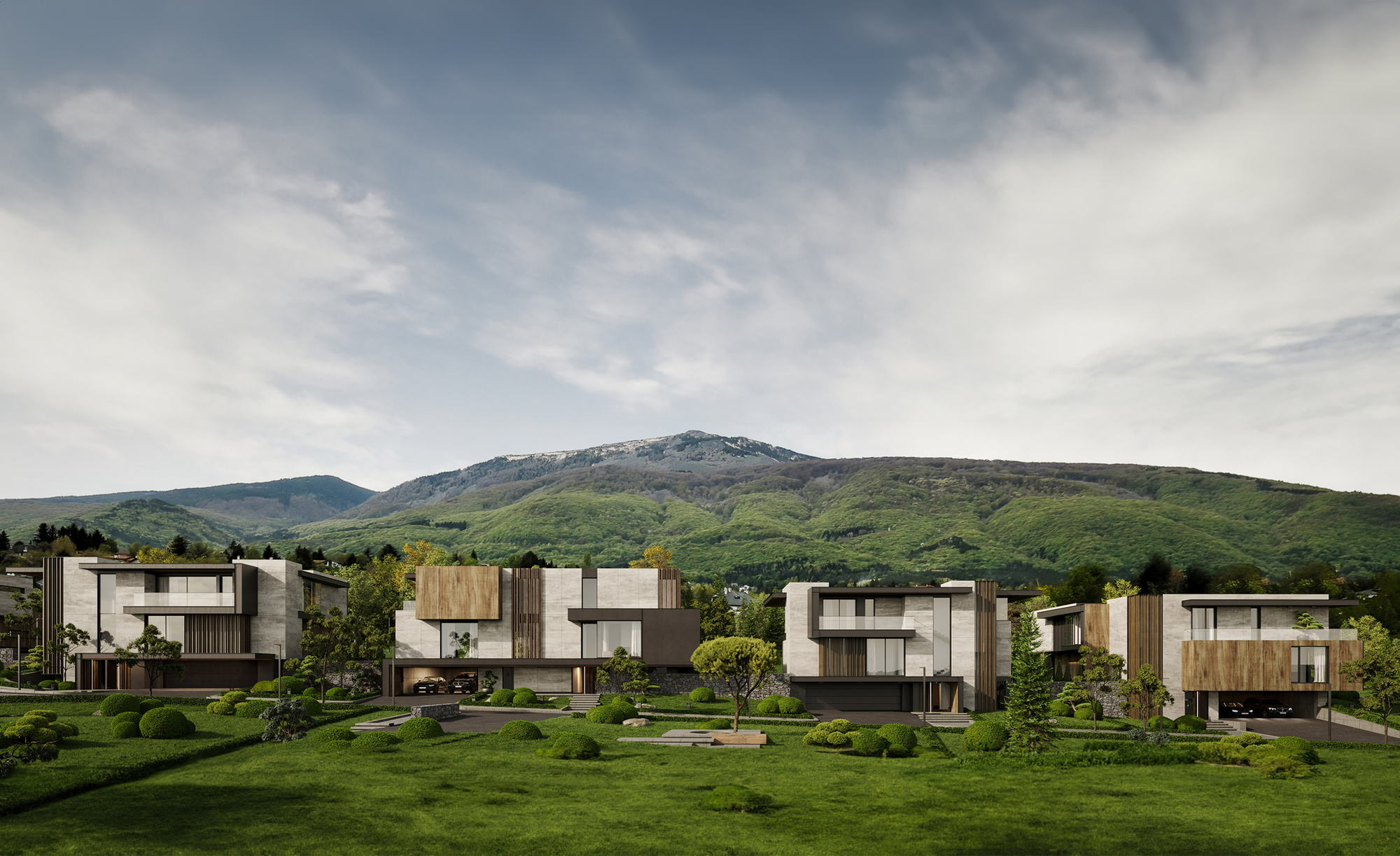 Ruhomes Botanic Garden — the houses across the site towards Vitosha