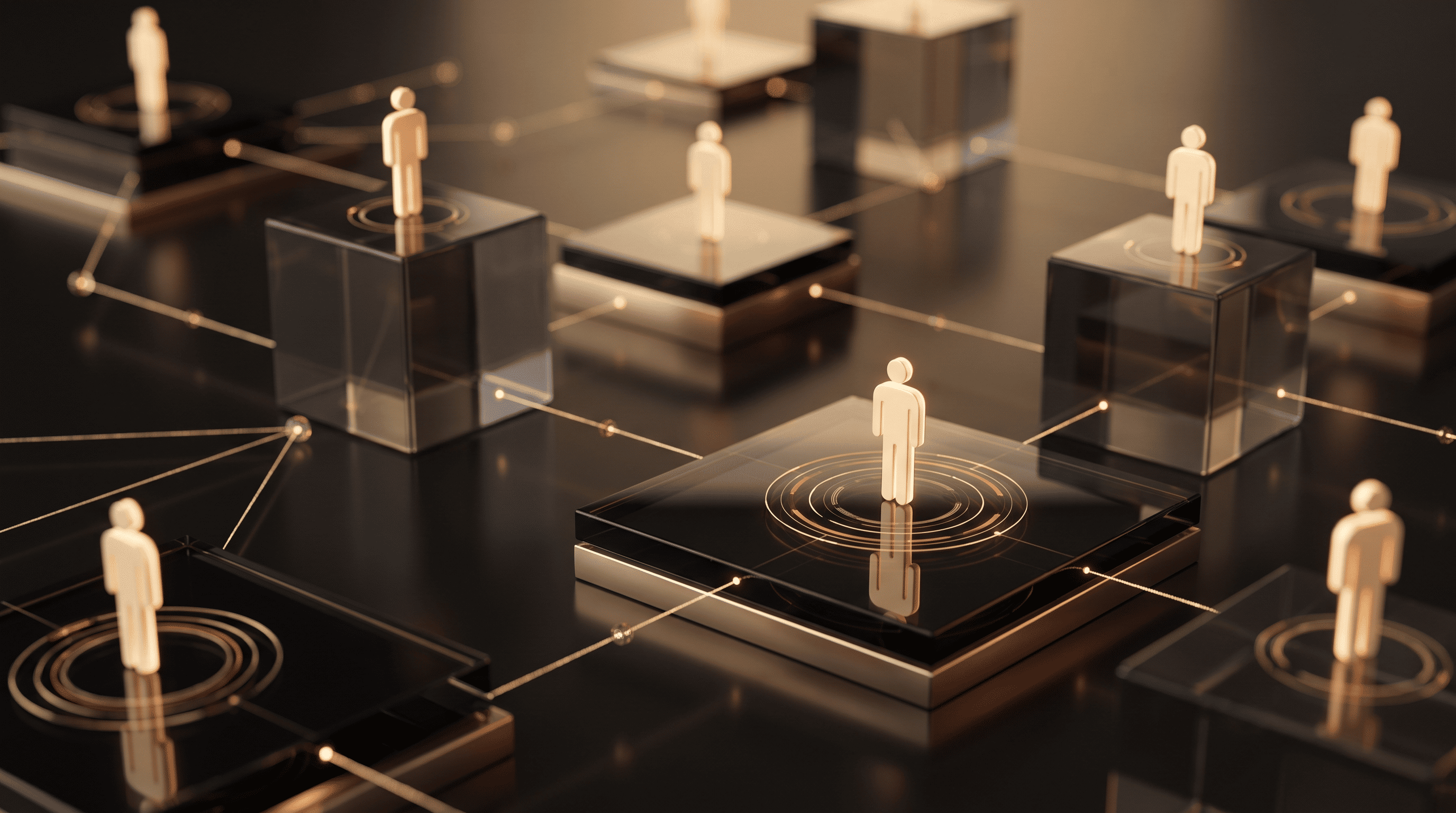 Executive reviewing AI analytics dashboards in a dark boardroom