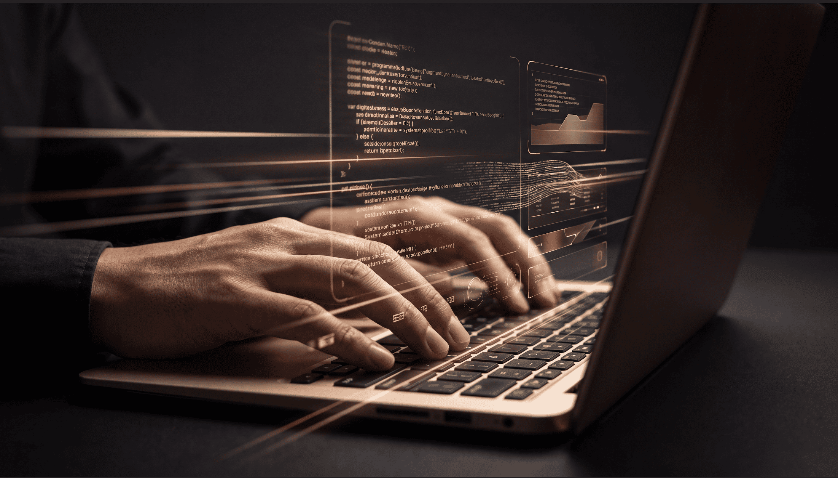Executive reviewing AI analytics dashboards in a dark boardroom