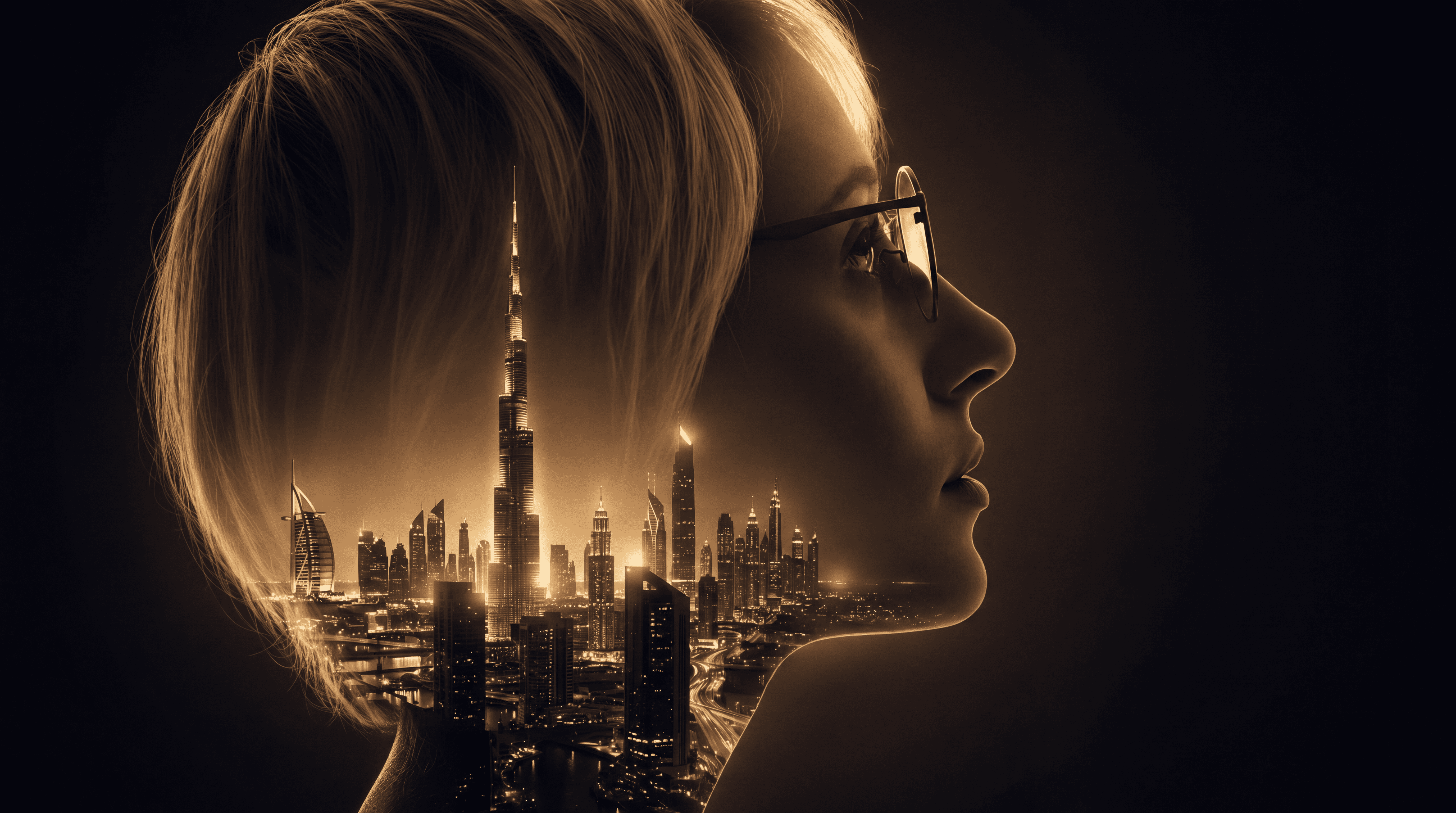 Executive reviewing AI analytics dashboards in a dark boardroom