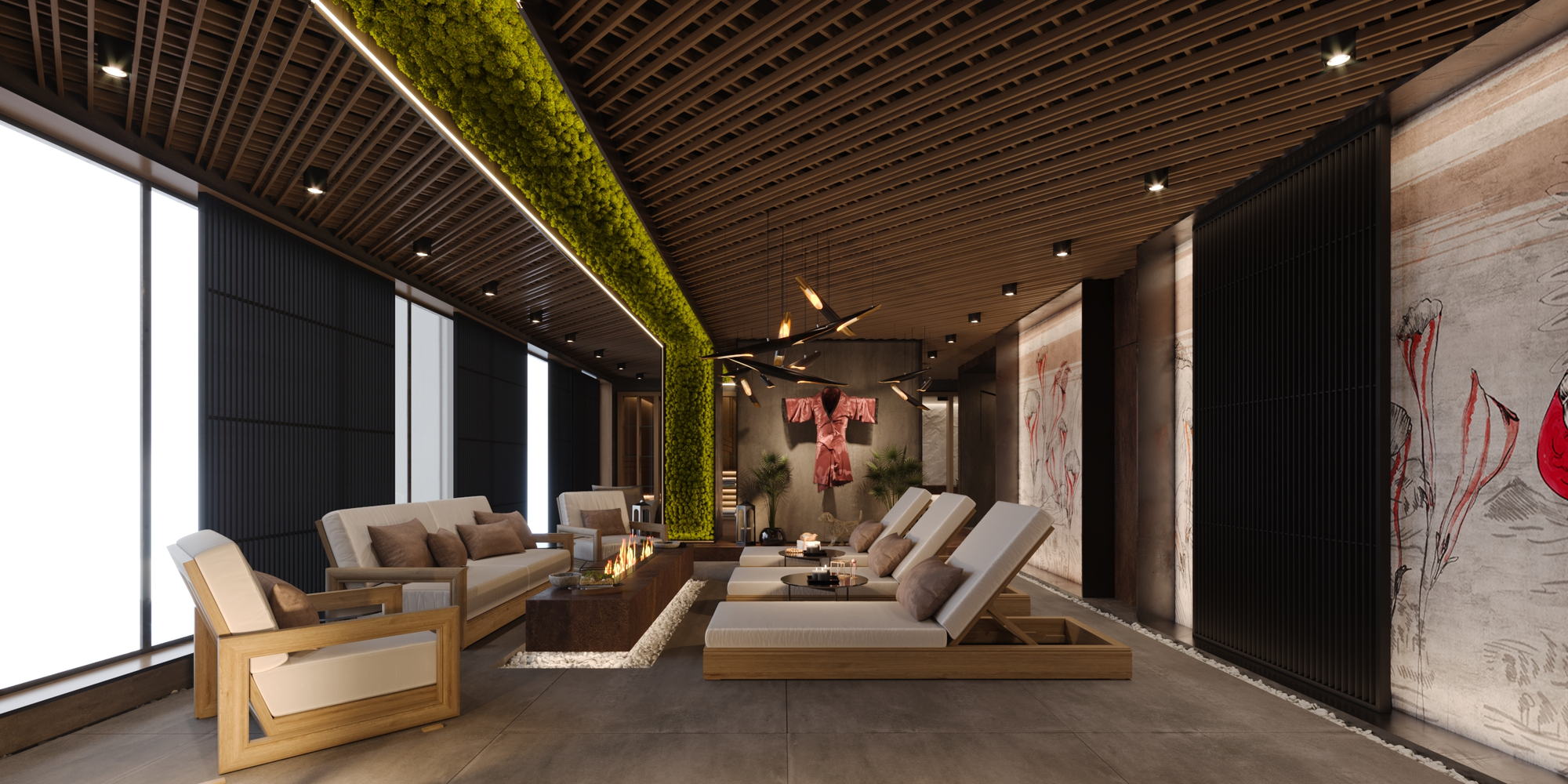 Asian Spa — daybed row facing the windows