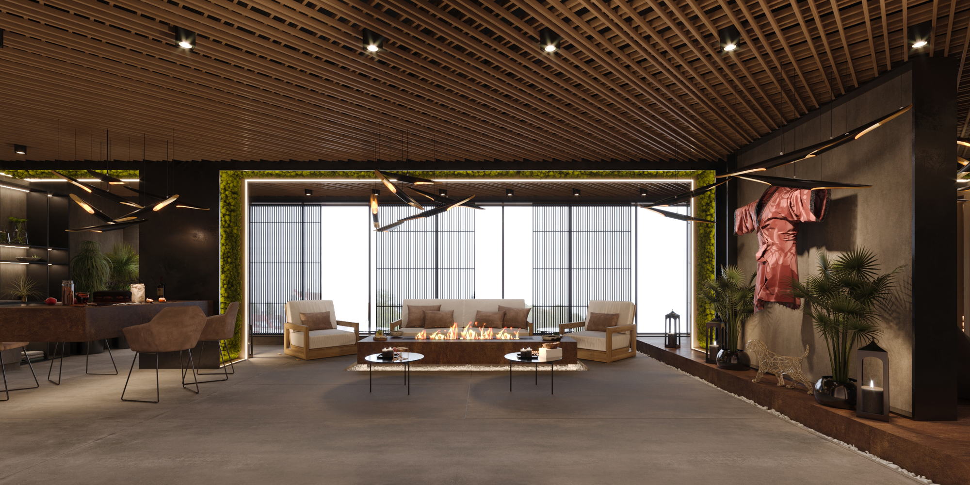 Asian Spa — loungers and daybeds along the glazed wall